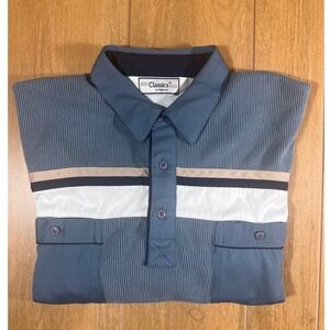 VTG Classics by PalmIsland Mens XL Polo Shirt Striped Short Sleeve Collared Blue